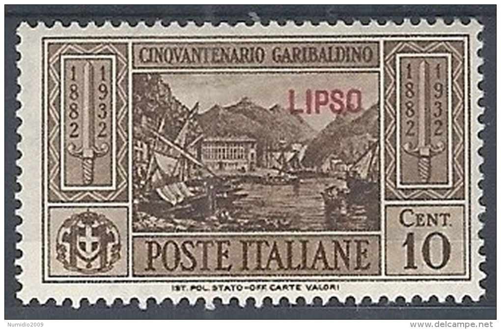 1932 EGEO LIPSO GARIBALDI 10 CENT MH * - RR12420 - Aegean (Lipso)