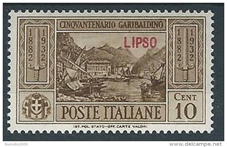 1932 EGEO LIPSO GARIBALDI 10 CENT MH * - RR13589-2 - Egée (Lipso)