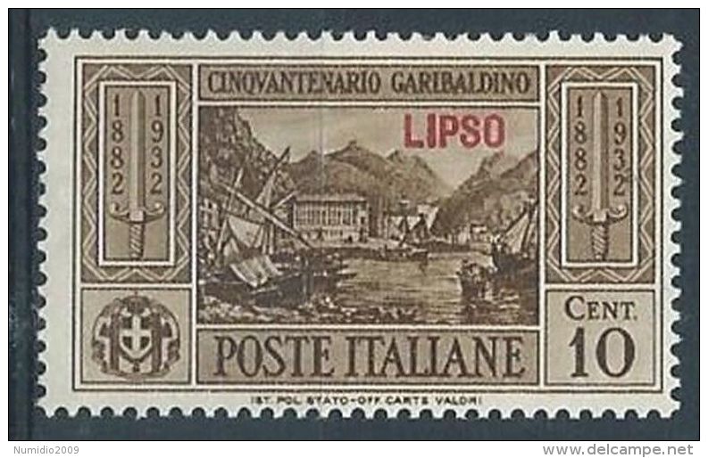 1932 EGEO LIPSO GARIBALDI 10 CENT MH * - RR4484 - Egeo (Lipso)