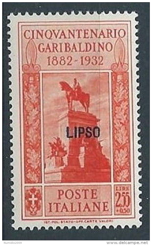 1932 EGEO LIPSO GARIBALDI 2,55 LIRE MH * - RR13587 - Aegean (Lipso)