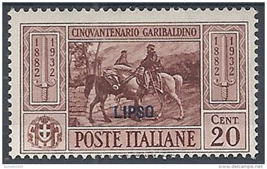 1932 EGEO LIPSO GARIBALDI 20 CENT MH * - RR12420 - Aegean (Lipso)