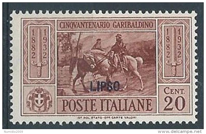 1932 EGEO LIPSO GARIBALDI 20 CENT MH * - RR4484 - Egée (Lipso)