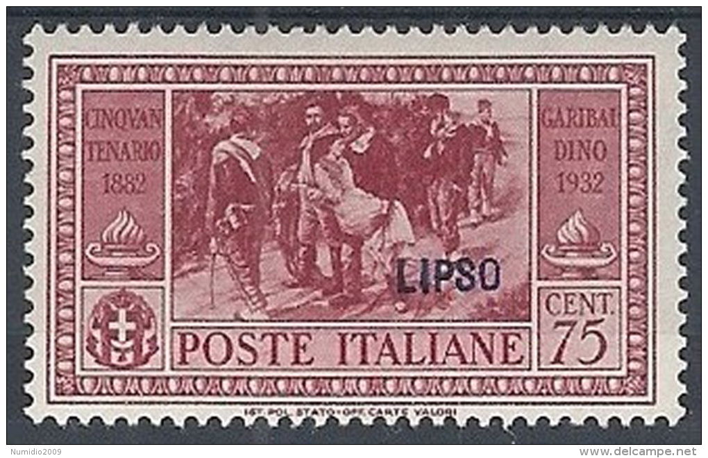 1932 EGEO LIPSO GARIBALDI 75 CENT MH * - RR12420 - Aegean (Lipso)