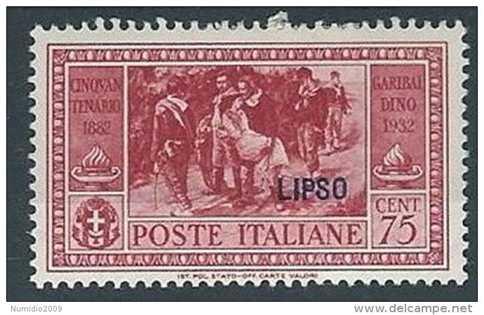 1932 EGEO LIPSO GARIBALDI 75 CENT MH * - RR13588 - Egée (Lipso)