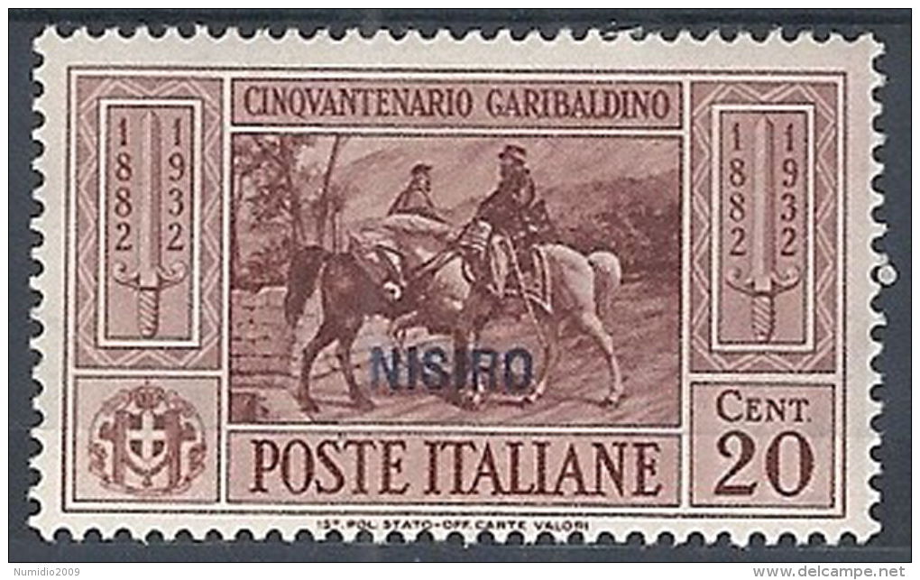 1932 EGEO NISIRO GARIBALDI 20 CENT MH * - RR12419 - Egeo (Nisiro)