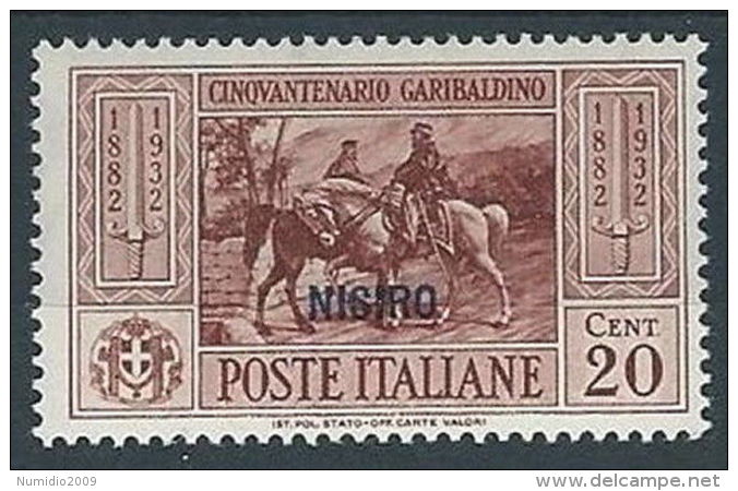 1932 EGEO NISIRO GARIBALDI 20 CENT MH * - RR13585-2 - Egeo (Nisiro)