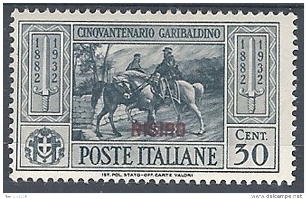 1932 EGEO NISIRO GARIBALDI 30 CENT MH * - RR12419 - Egeo (Nisiro)