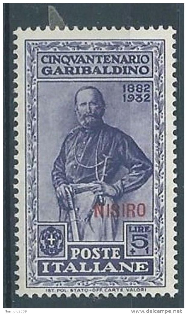 1932 EGEO NISIRO GARIBALDI 5 LIRE MH * - RR4485 - Aegean (Nisiro)