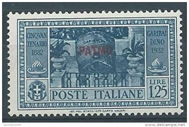 1932 EGEO PATMO GARIBALDI 1,25 LIRE MH * - RR4486 - Egée (Patmo)