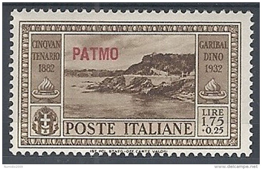 1932 EGEO PATMO GARIBALDI 1,75 LIRE MH * - RR12419 - Egeo (Patmo)
