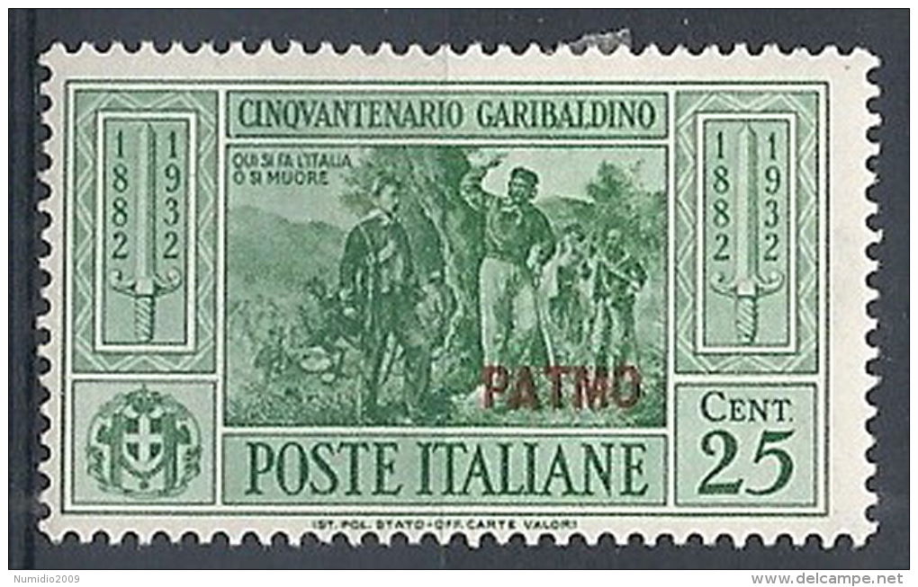 1932 EGEO PATMO GARIBALDI 25 CENT MH * - RR12419 - Egeo (Patmo)