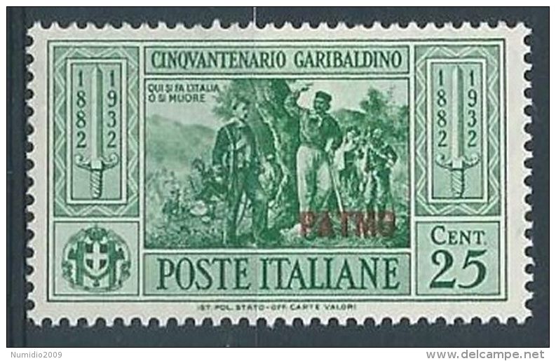 1932 EGEO PATMO GARIBALDI 25 CENT MH * - RR4486 - Egeo (Patmo)