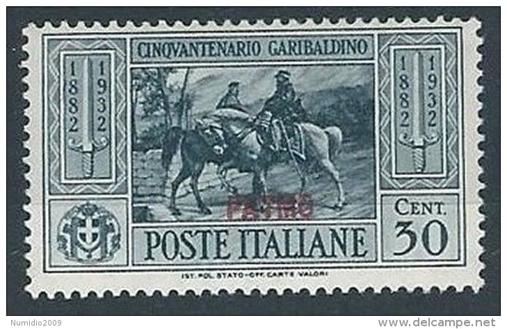 1932 EGEO PATMO GARIBALDI 30 CENT MH * - RR13581 - Egée (Patmo)