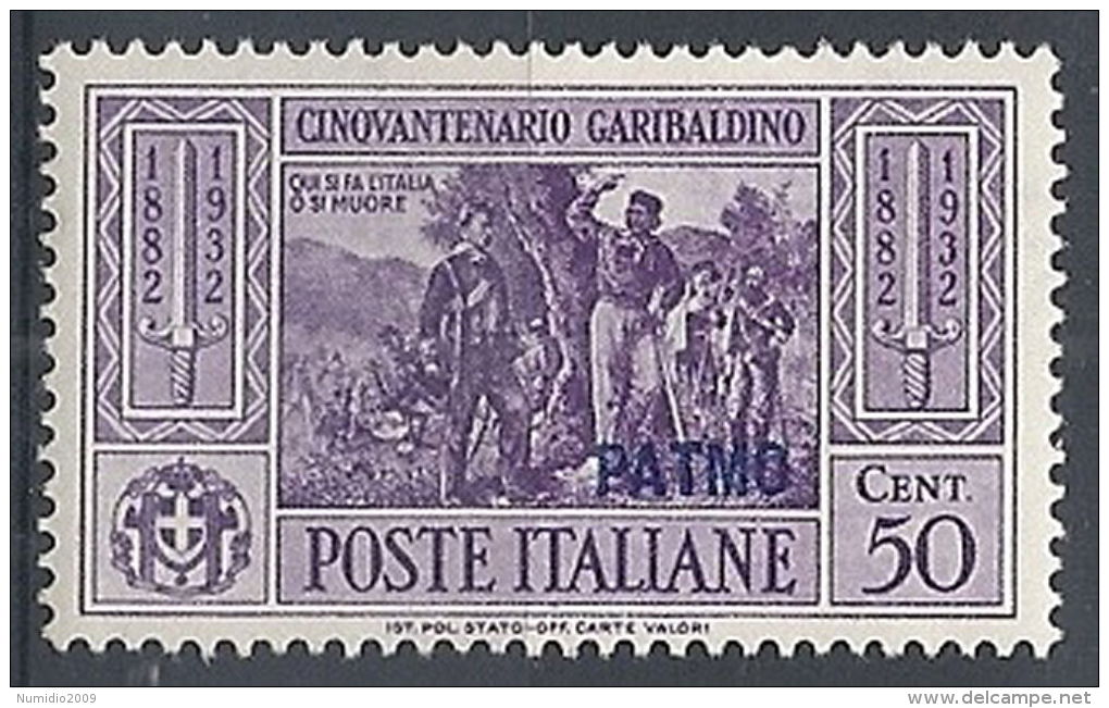 1932 EGEO PATMO GARIBALDI 50 CENT MH * - RR12419 - Egeo (Patmo)