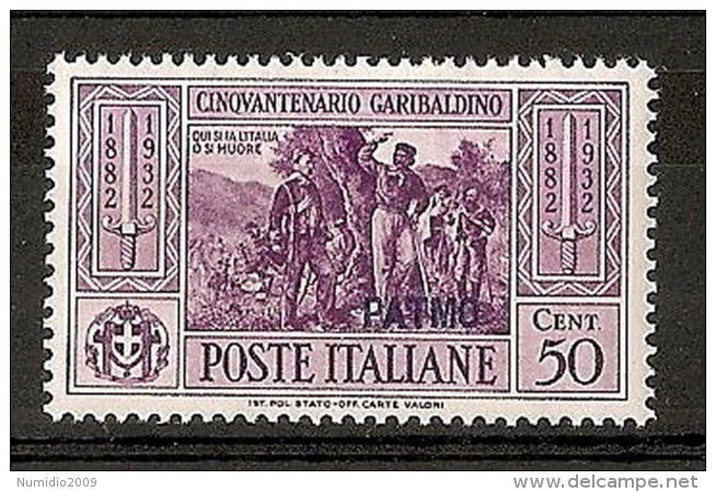 1932 EGEO PATMO GARIBALDI 50 CENT MH * - RR7397 - Egée (Patmo)