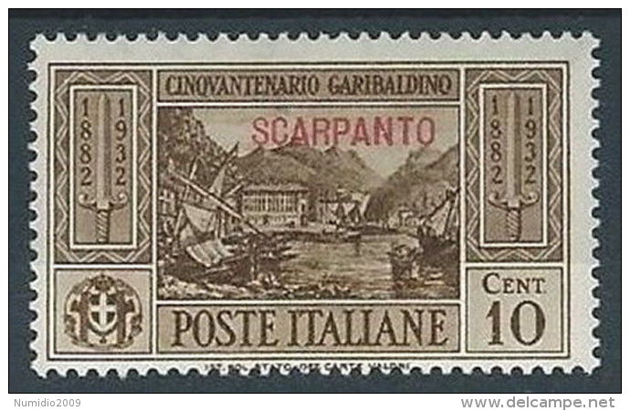 1932 EGEO SCARPANTO GARIBALDI 10 CENT MH * - RR13580 - Egeo (Scarpanto)