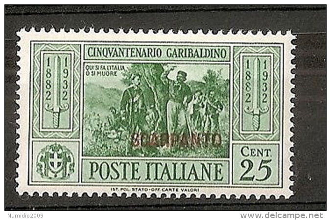 1932 EGEO SCARPANTO GARIBALDI 25 CENT MH * - RR7402 - Egeo (Scarpanto)