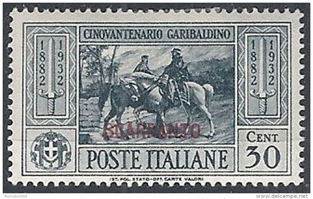 1932 EGEO SCARPANTO GARIBALDI 30 CENT MH * - RR12416 - Egée (Scarpanto)