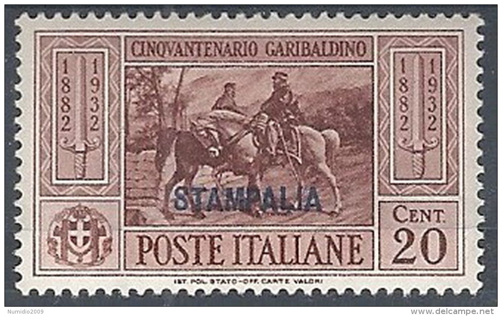 1932 EGEO STAMPALIA GARIBALDI 20 CENT MH * - RR12414 - Egée (Stampalia)
