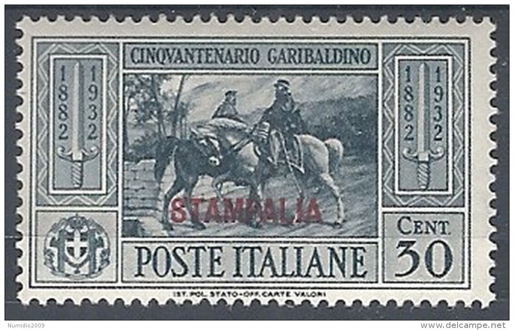 1932 EGEO STAMPALIA GARIBALDI 30 CENT MH * - RR12414 - Egée (Stampalia)