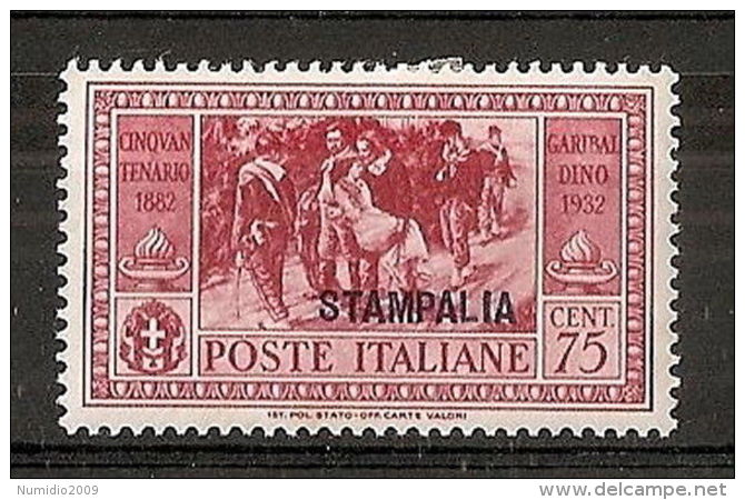 1932 EGEO STAMPALIA GARIBALDI 75 CENT MH * - RR7408 - Egée (Stampalia)