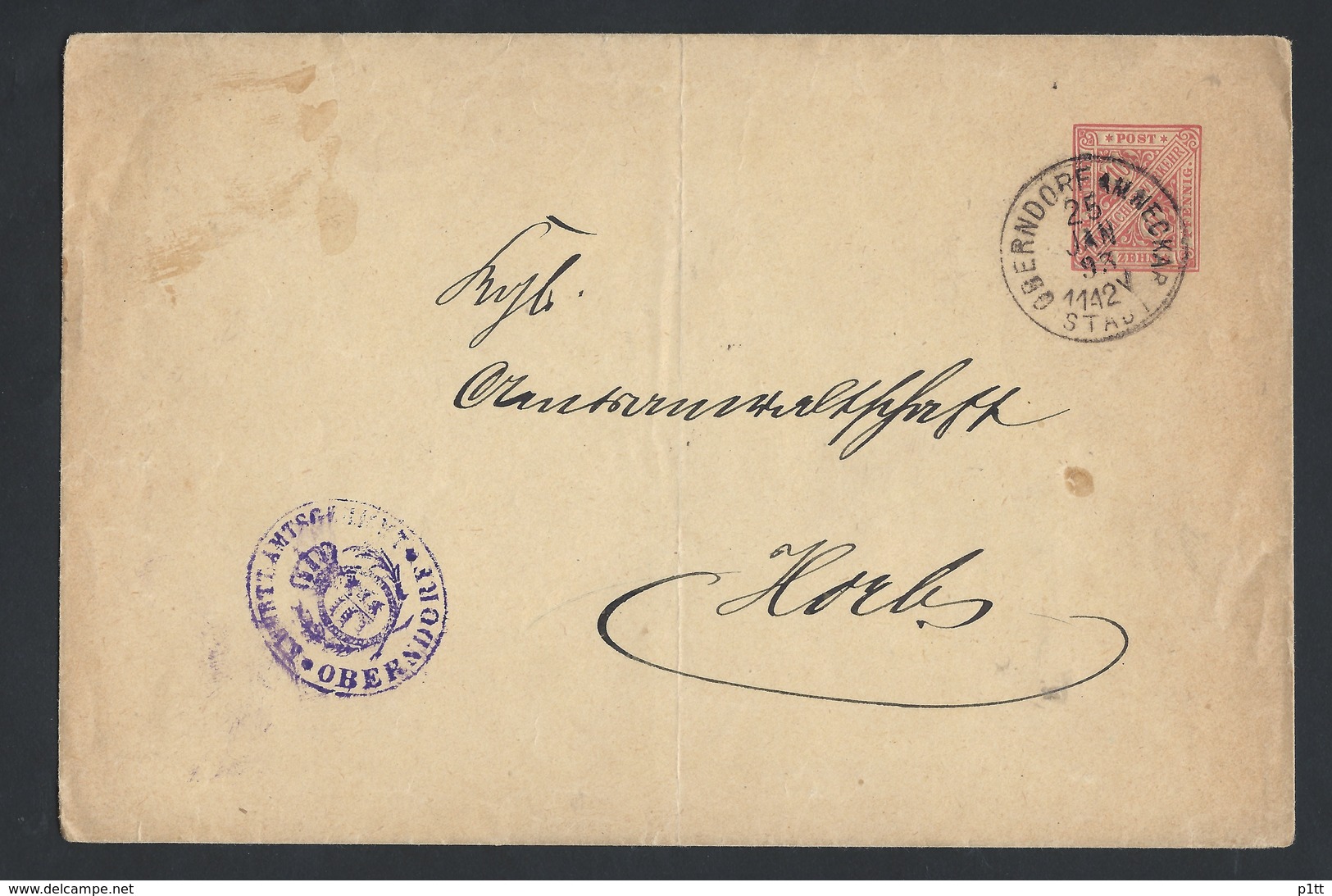 20de,Stamp Envelope. The Mail Passed In 1893. Oberndorf Am Neckar. Württemberg - Other & Unclassified