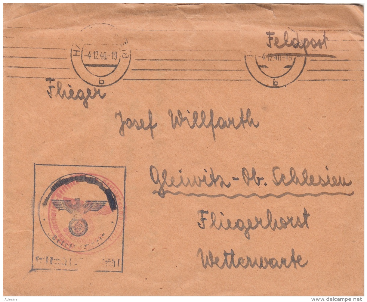 1940 FLIEGER FELDPOST BRIEF (mit Inhalt), Gel.v.WIEN &gt; GLEIWITZ Oberschlesien, Fliegerhorst Wetterwarte - Briefe U. Dokumente