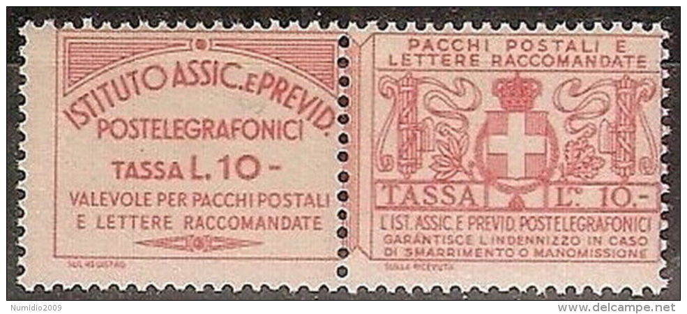 1936 REGNO FRANCOBOLLI ASSICURATIVI 10 LIRE MNH ** CERTIFICATO - 2 - Assurés