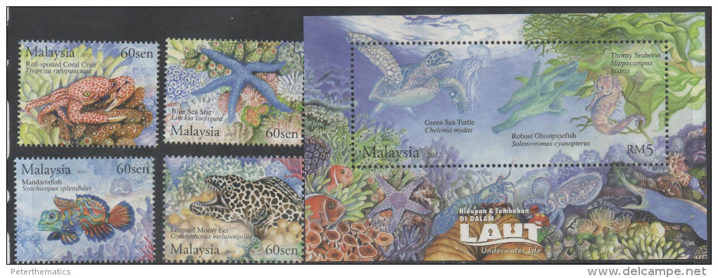 MALAYSIA, 2012, MNH, MARINE LIFE,  TURTLES, CRABS, CORALS, FISH, EELS, STARFISH, 4v +S/SHEET, NICE! - Vie Marine