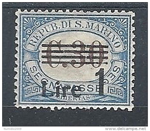 1936-39 SAN MARINO SEGNATASSE 1 LIRA SU 30 CENT MH * - RR7944 - Segnatasse