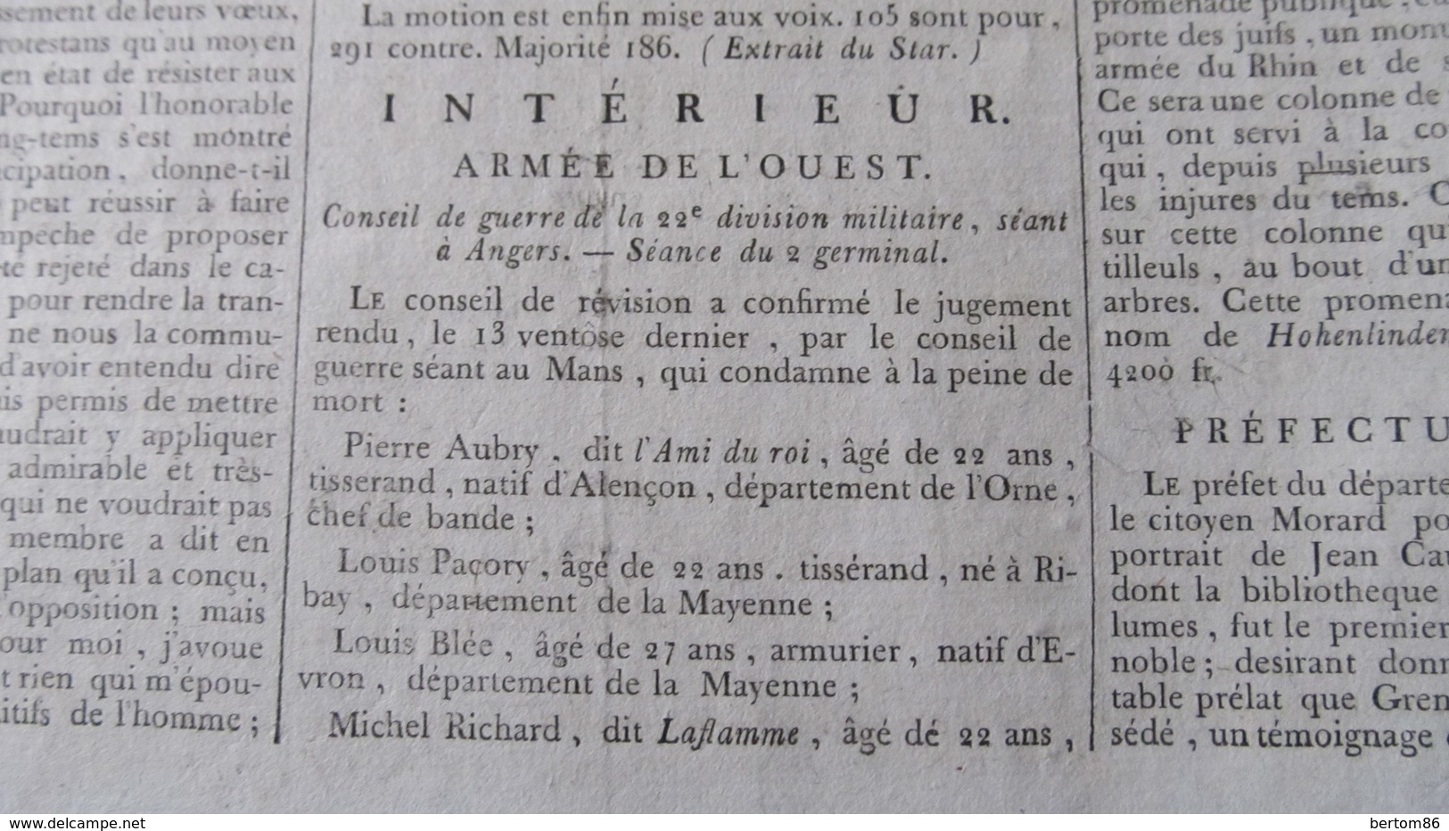 CHOUANS / CHOUANNERIE - LA GUERRE DES MECONTENTS - ARMEE DE L'OUEST - LES PEINES DE MORT - ( GAZETTE DE 1801 / AN IX.) - 1800 - 1849