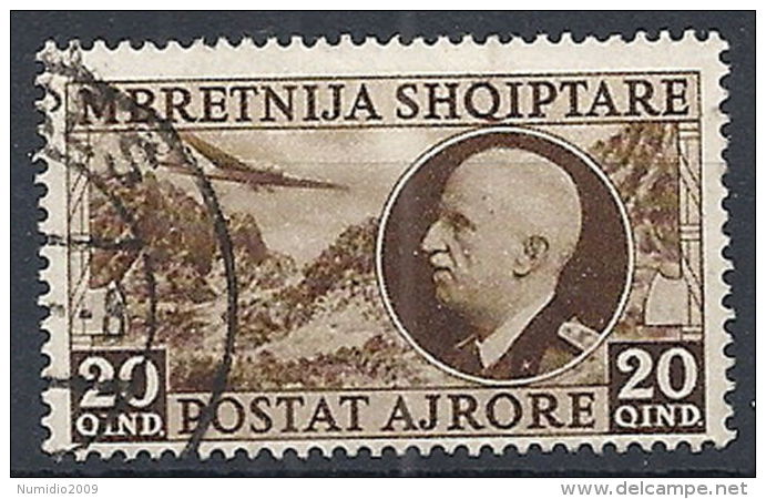 1939 ALBANIA USATO POSTA AEREA EFFIGIE 20 Q - RR12218 - Albania