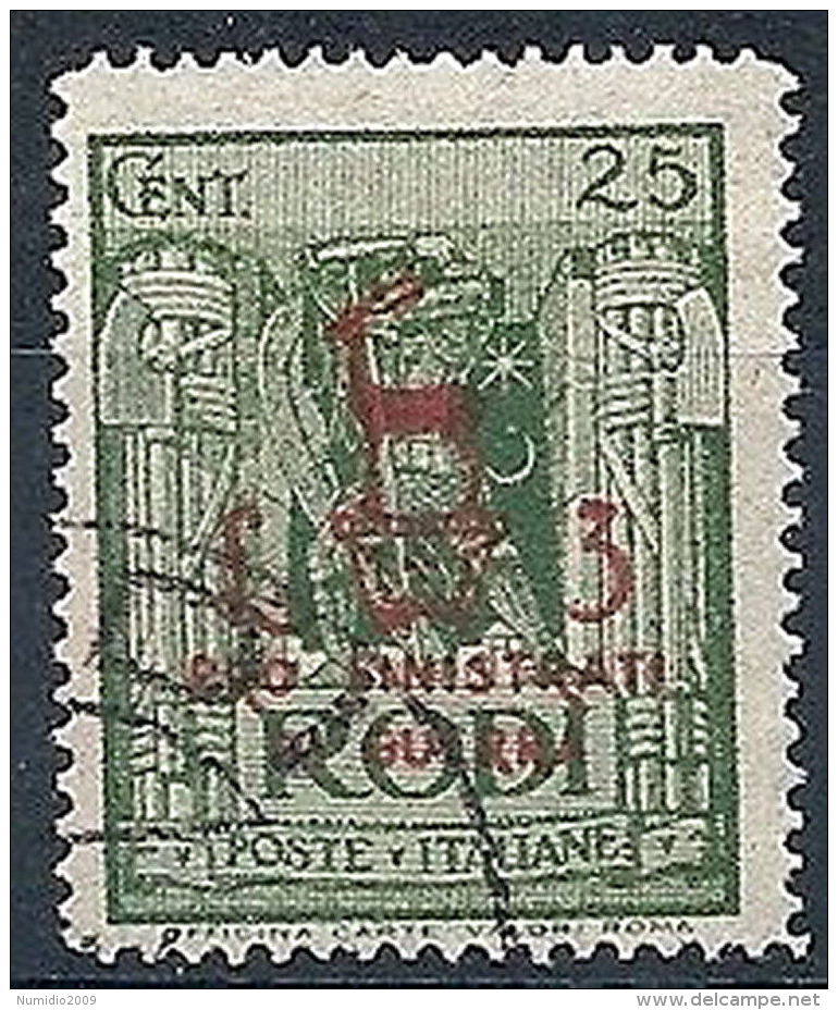 1944 EGEO OCCUPAZIONE TEDESCA USATO SINISTRATI 25 C - RR7825-3 - Egée (Occ. Allemande)