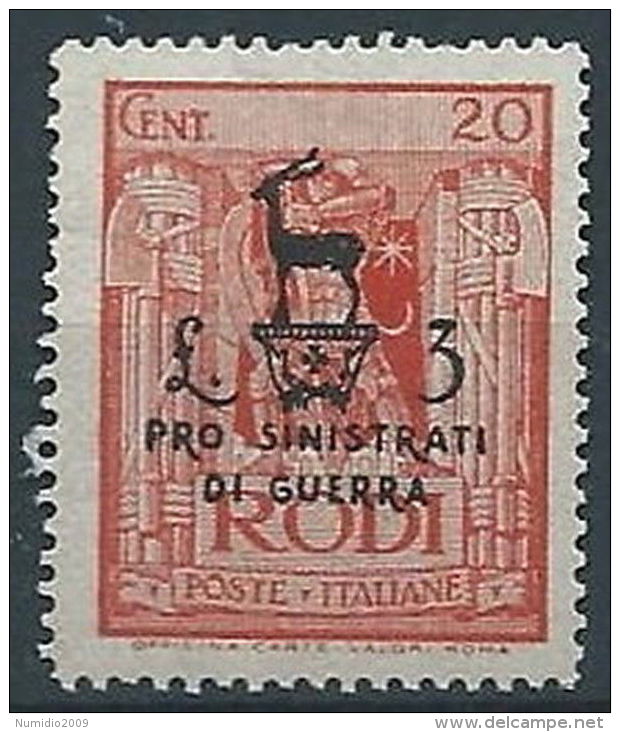 1944 OCCUPAZIONE TEDESCA EGEO PRO SINISTRATI 3 LIRE + 20 C MNH ** - RR13181 - Ägäis (Dt. Bes.)