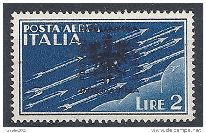 1944 OCCUPAZIONE TEDESCA LUBIANA POSTA AEREA 2 LIRE VARIETà MNH ** - RR12219 - Occ. Allemande: Lubiana