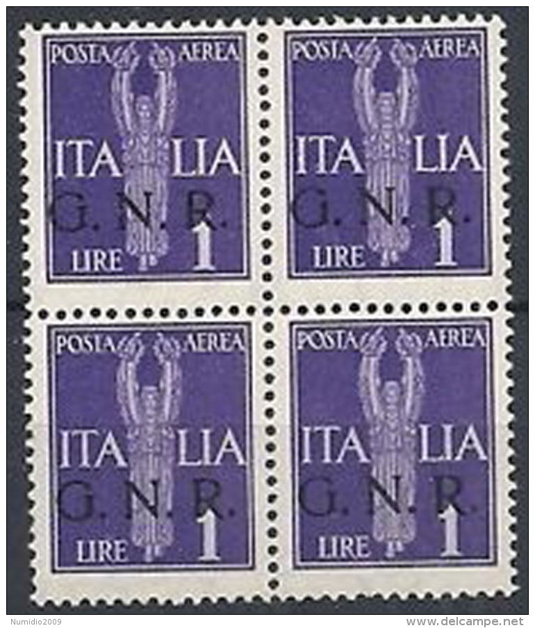 1944 RSI GNR VERONA POSTA AEREA 1 LIRA QUARTINA MNH ** - RSI166-5 - Luftpost