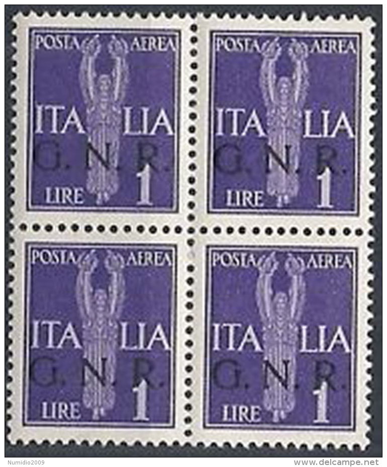 1944 RSI GNR VERONA POSTA AEREA 1 LIRA QUARTINA MNH ** - RSI167 - Airmail