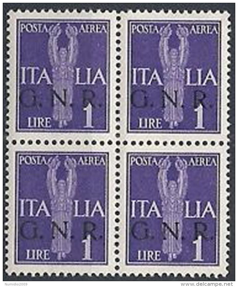 1944 RSI GNR VERONA POSTA AEREA 1 LIRA QUARTINA MNH ** - RSI167-2 - Luftpost