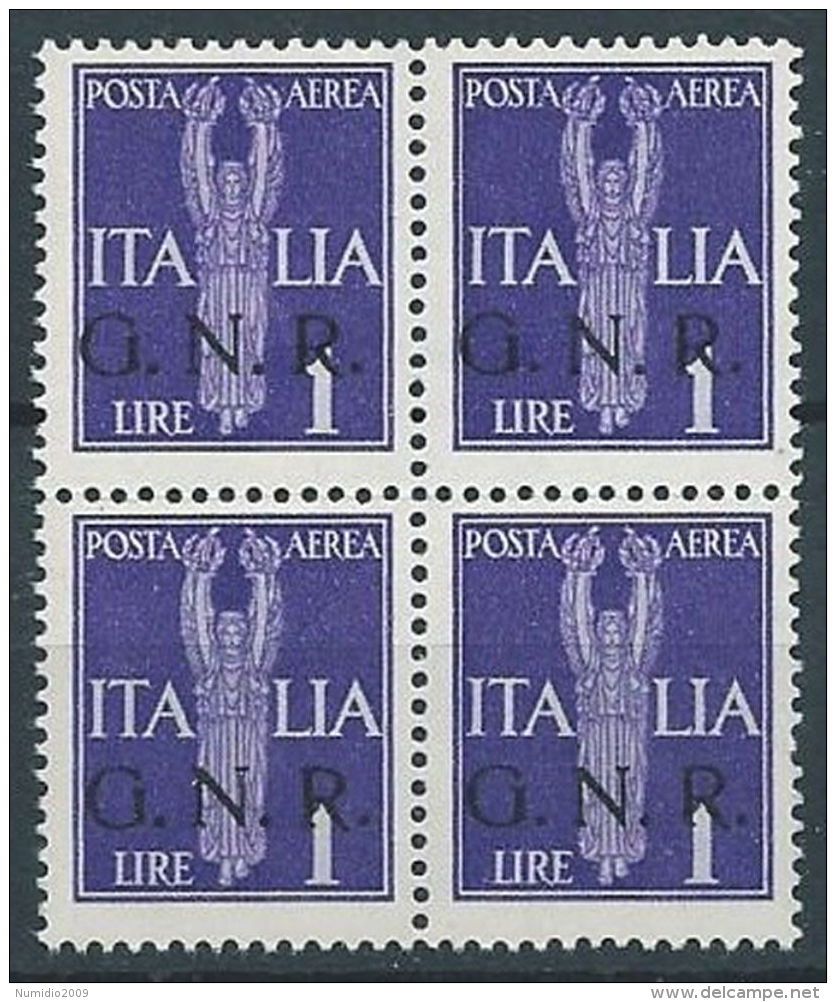 1944 RSI GNR VERONA POSTA AEREA 1 LIRA QUARTINA MNH ** - RSI261-3 - Luftpost