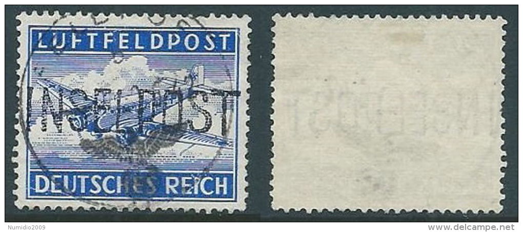 1945 EGEO OCC. TEDESCA USATO INSELPOST SASSONE N. 8 SOPR. NON PERIZIATA - Egeo (Occup. Tedesca)