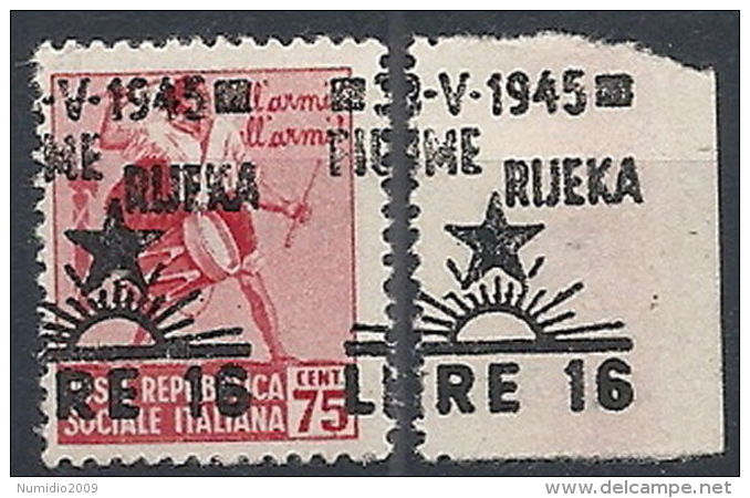 1945 OCCUPAZIONE JUGOSLAVA FIUME 75 CENT VARIETà MNH ** - RR12208 - Occ. Yougoslave: Fiume