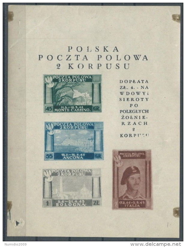 1946 CORPO POLACCO FOGLIETTO CON VARIETà MANCANZA STAMPA DELL'AQUILA - 1946-47 Corpo Polacco Period