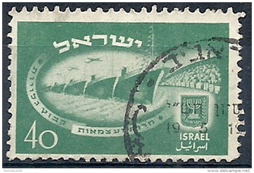 1950 ISRAELE USATO ANNIVERSARIO DELLO STATO 40 P - ISR001 - Used Stamps (without Tabs)