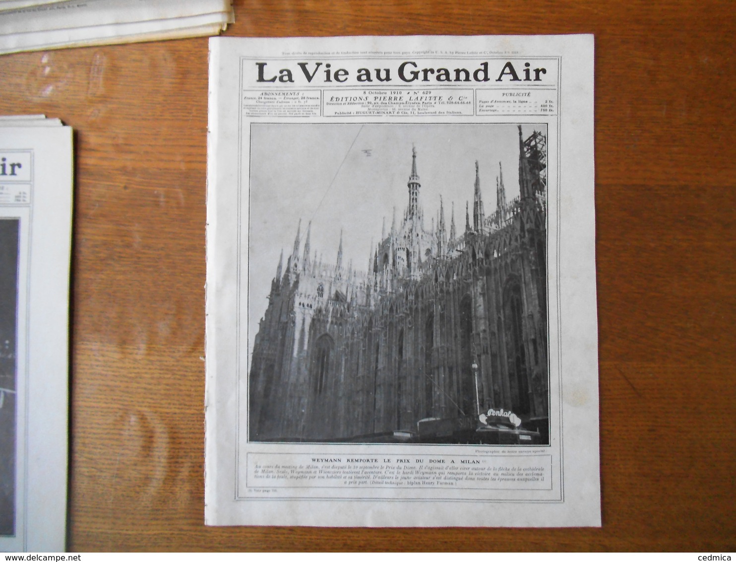 LA VIE AU GRAND AIR N°629 DU 8 OCTOBRE 1910 WEYMANN REMPORTE LE PRIX DU DOME A MILAN,LES OBSEQUES DE CHAVEZ,LA COURSE DE - 1900 - 1949