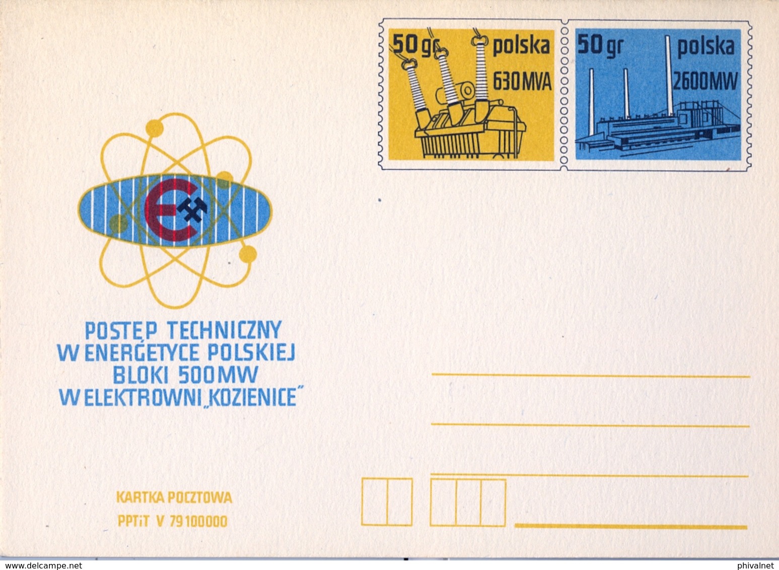 1979 , POLONIA , TARJETA ENTERO POSTAL , ENERGIA , ELECTRICIDAD - Elettricità