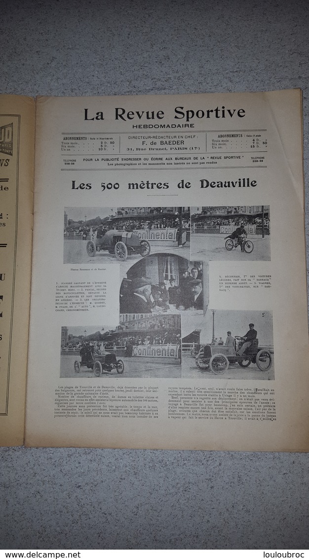 RARE LA REVUE SPORTIVE 1er ANNEE  1903 N°27  LES 500 METRES DE DEAUVILLE 17 PAGES PARFAIT ETAT - Sport