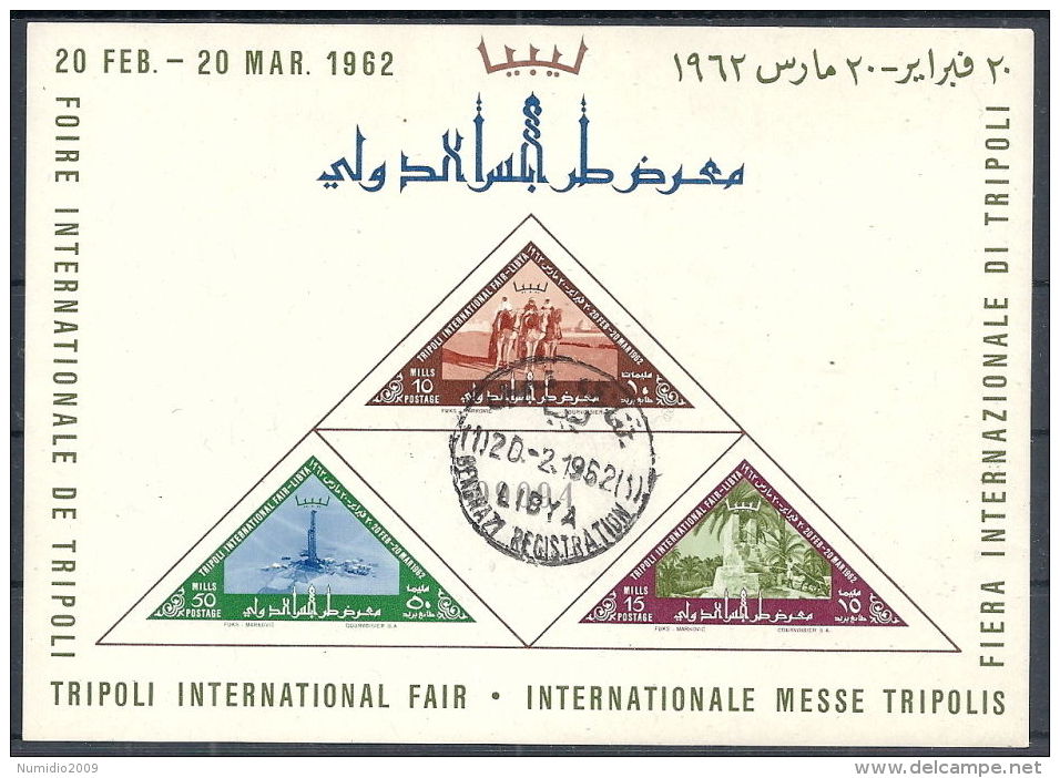 1962 LIBIA REGNO USATO FOGLIETTO FIERA DI TRIPOLI ANNULLO 1° GIORNO - RR12495 - Libia