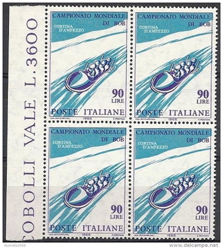 1966 ITALIA VARIETà QUARTINA BOB 60 LIRE SPOSTAMENTO A DESTRA COLORE BLU MNH ** - Varietà E Curiosità