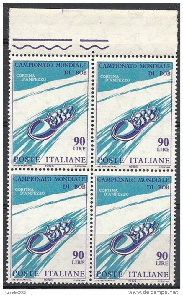 1966 ITALIA VARIETà QUARTINA BOB 60 LIRE SPOSTAMENTO COLORE BLU MNH ** - 2 - Varietà E Curiosità