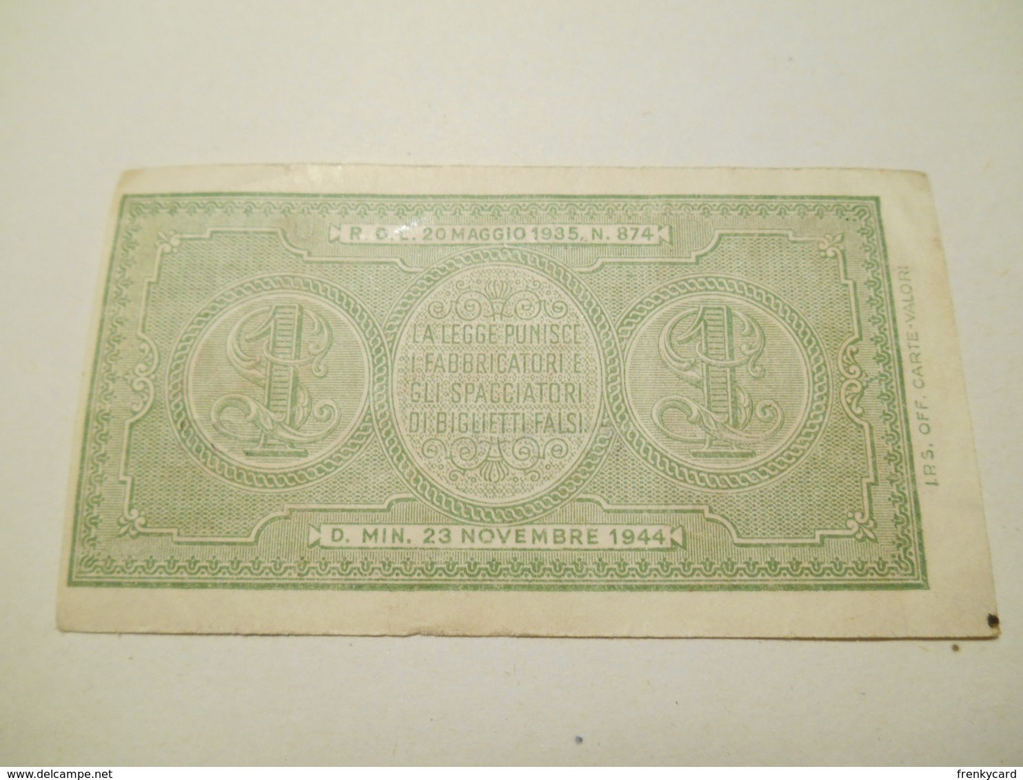 Italia Biglietto Di Stato 1 Lira 1944 - Italia – 1 Lira